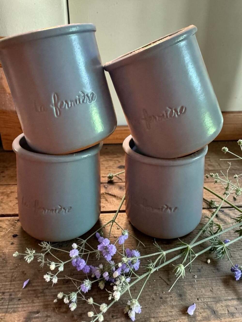 Set of 4 La Fermière Ceramic Yogurt Pots Blue
